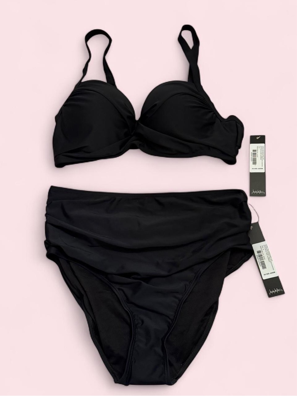 NWT Nicole Miller Black Bikini Top & High-Waist Bottom Set